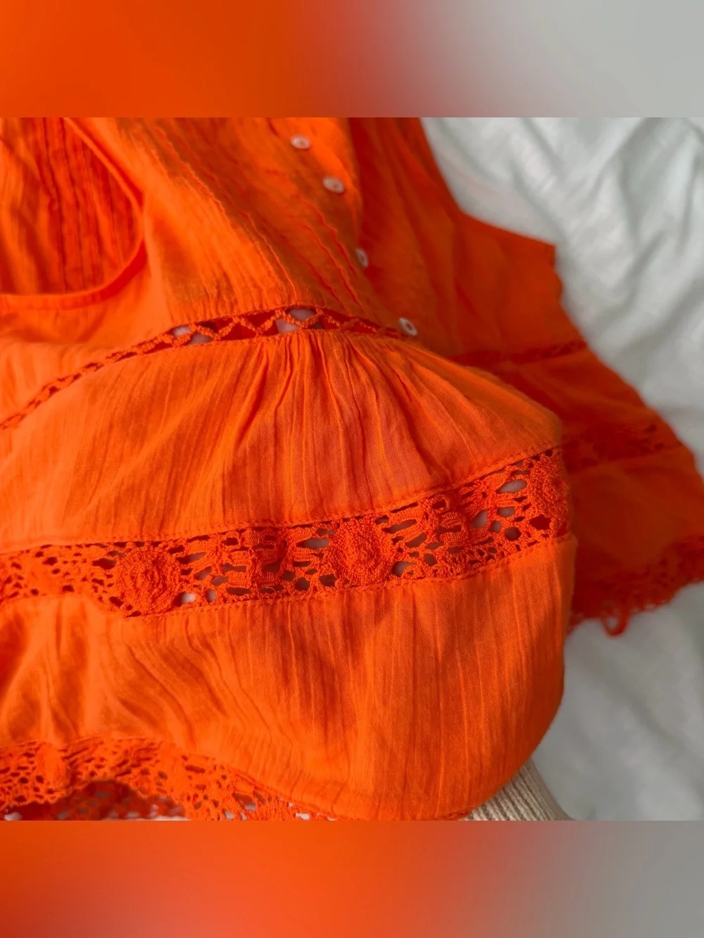 Free People Lace Embroidered Tank Top M Orange Cotton Boho Summer Girly Preppy